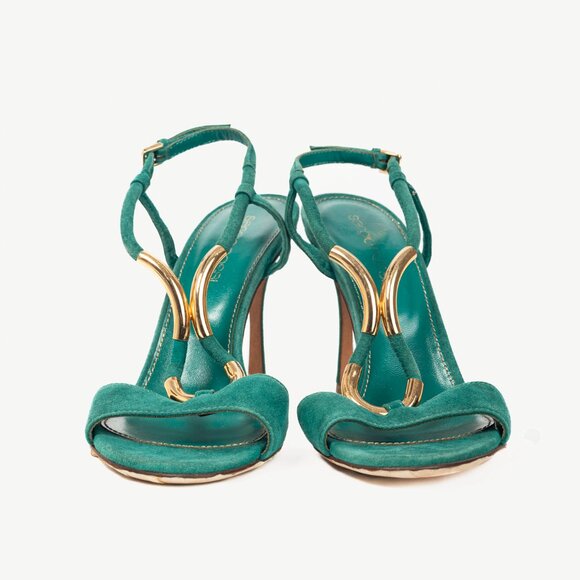 Sergio Rossi Twist Radiant Green Goat Suede Sandals - Picture 2 of 9